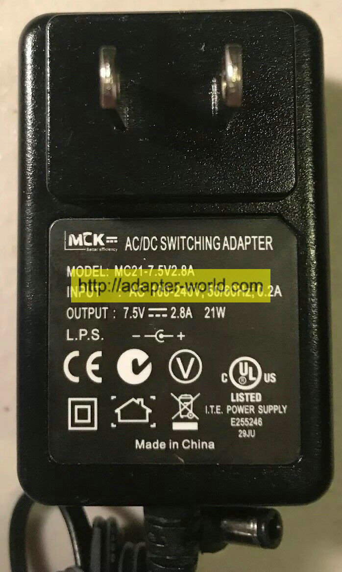*100% Brand NEW* MCK AC100-240V Out: 7.5V 2.8A 21W MC21-7.5V2.8A AC/DC Switching Adapter Free shipping!